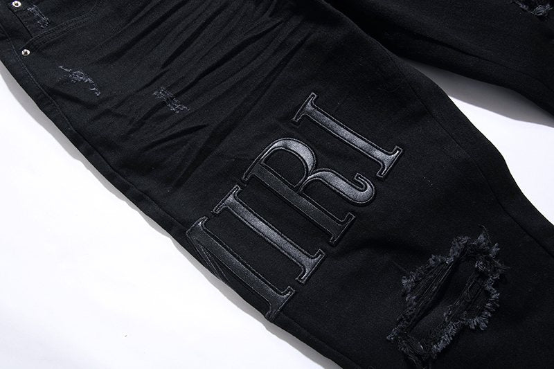 AMIRI Black Distressed Lettering Jeans