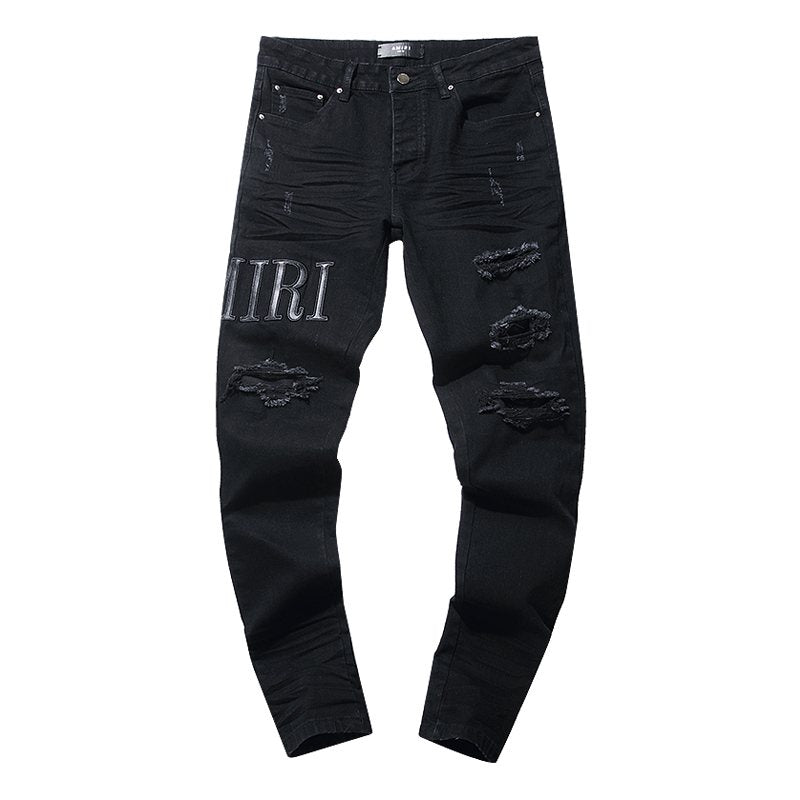AMIRI Black Distressed Lettering Jeans