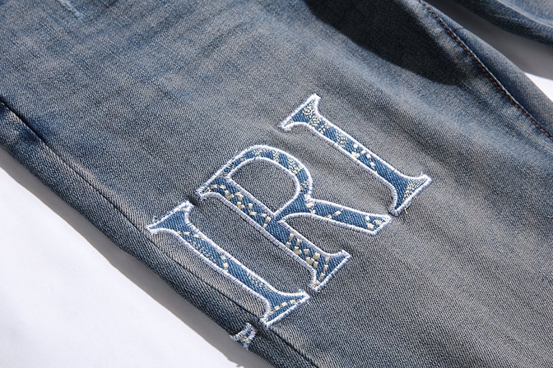 AMIRI Blue Washed Embroidered Jeans