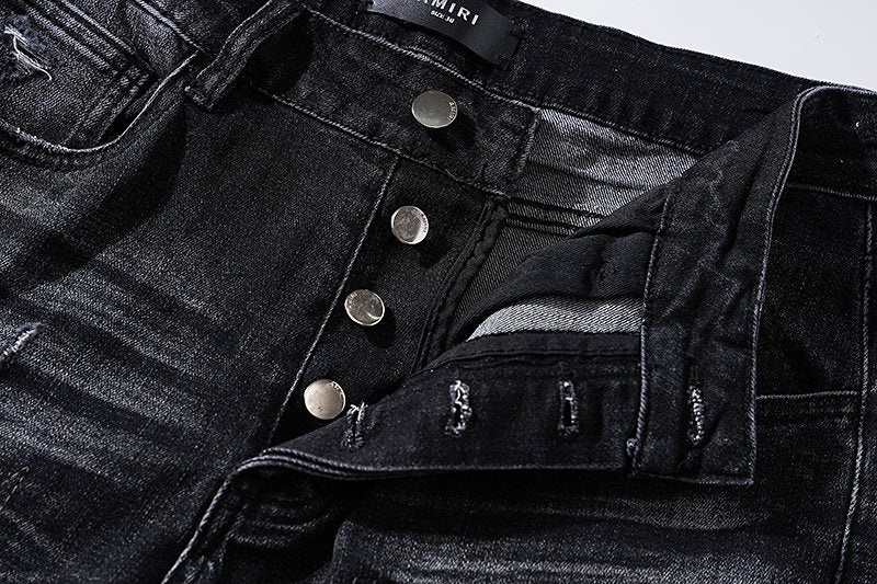 AMIRI Black Distressed Letter Graphic Jeans