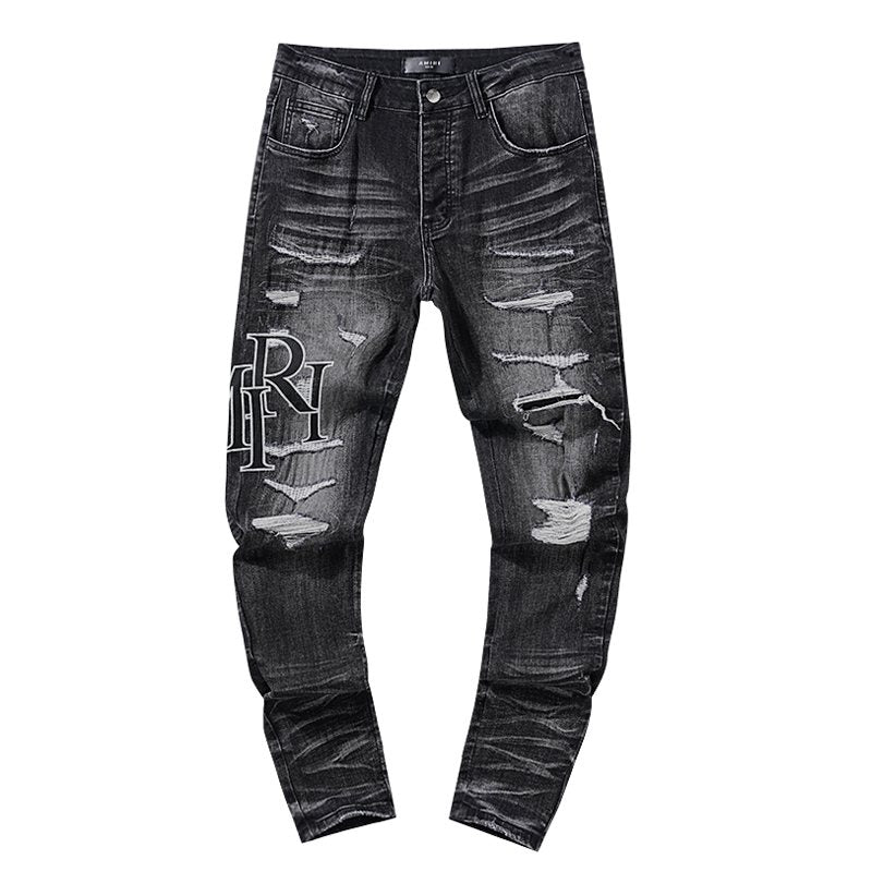 AMIRI Black Distressed Letter Graphic Jeans