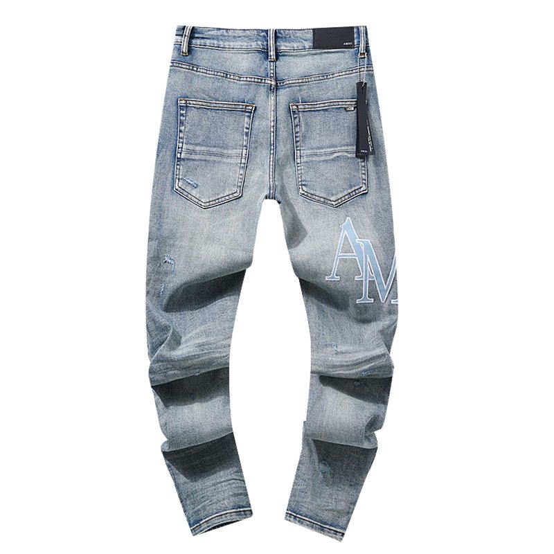 AMIRI Light Blue Letter Graphic Distressed Jeans