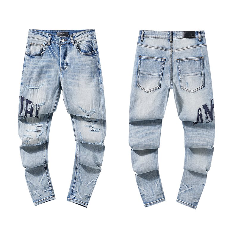 AMIRI Light Blue Distressed Paneled Jeans