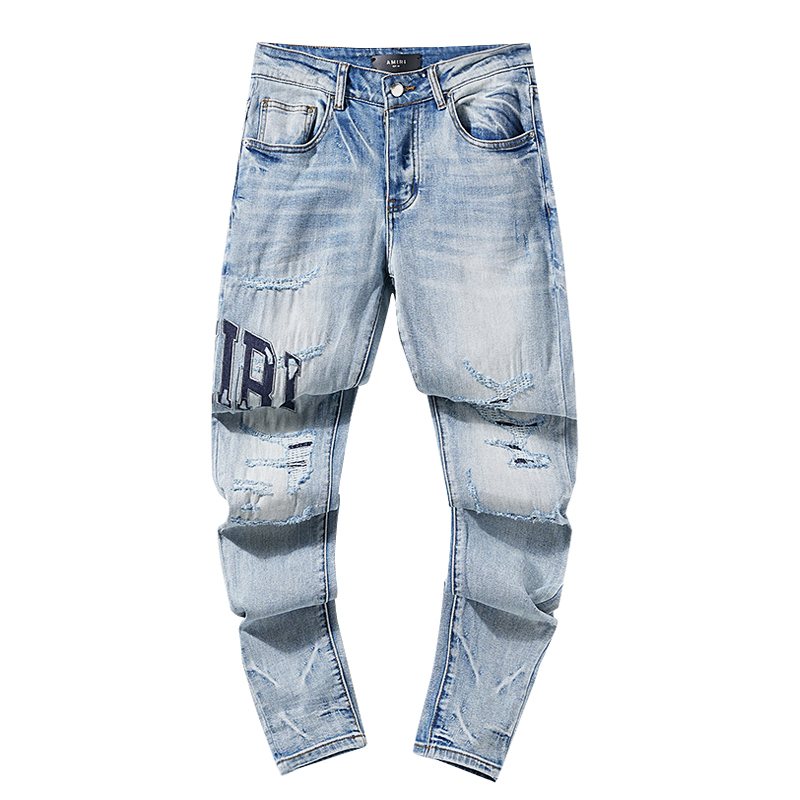 AMIRI Light Blue Distressed Paneled Jeans