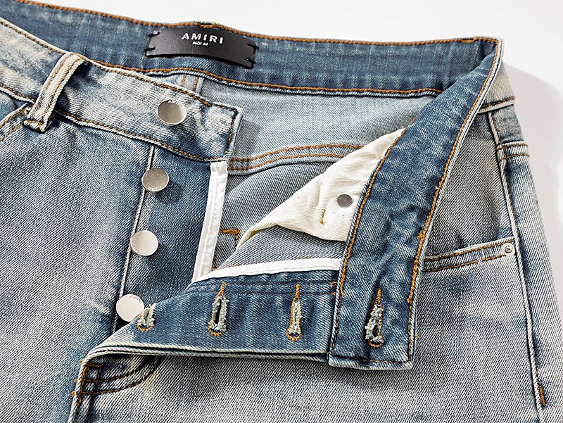 AMIRI Light Blue Distressed Ripped Knee Jeans