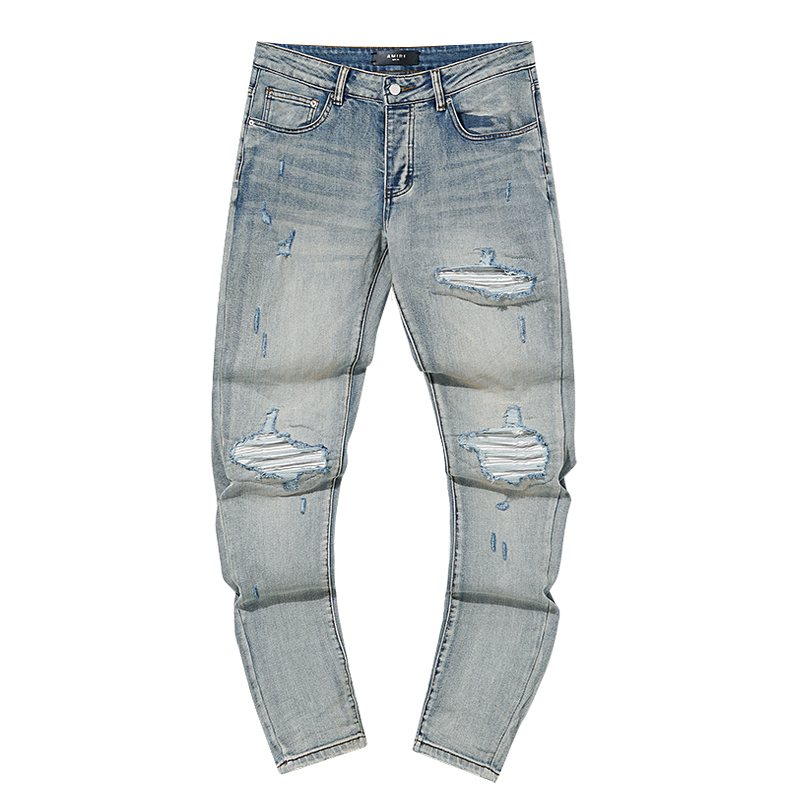 AMIRI Light Blue Distressed Ripped Knee Jeans