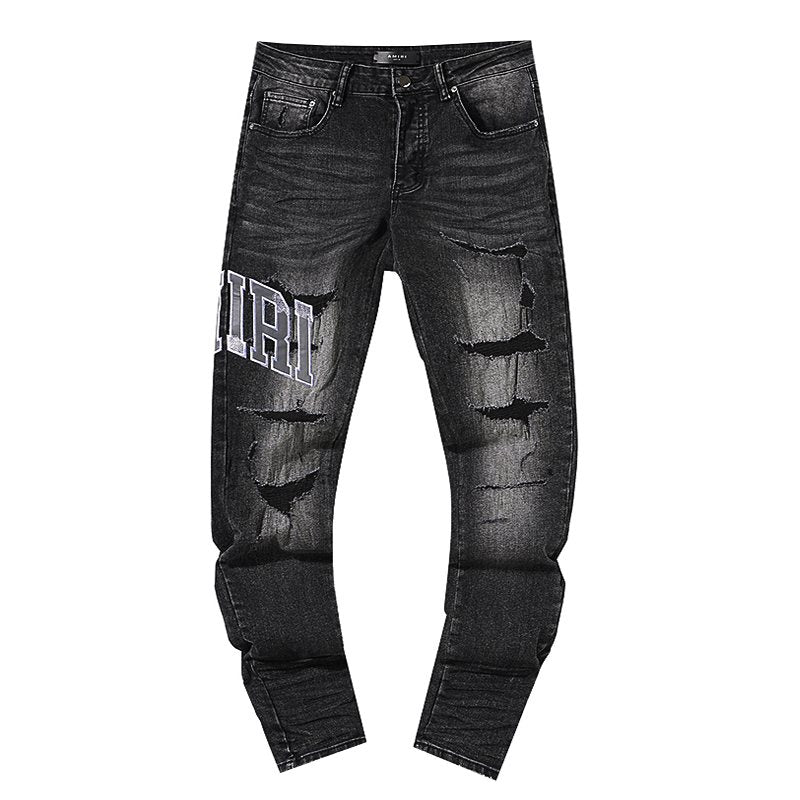 AMIRI Distressed Washed Black Graphic Jeans