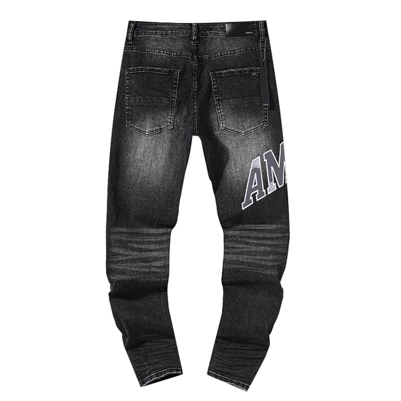 AMIRI Distressed Washed Black Graphic Jeans