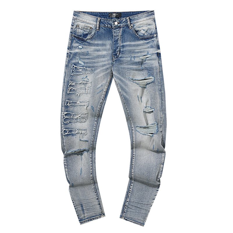 AMIRI Light Blue Distressed Ripped Knee Jeans