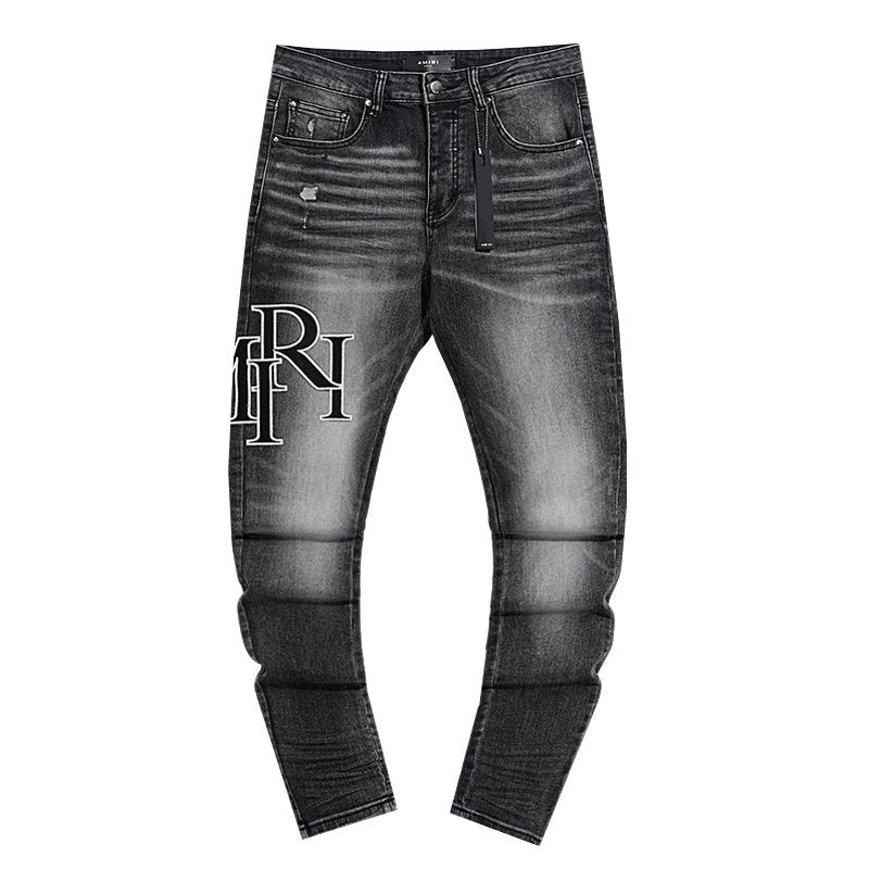 AMIRI Washed Black Embroidered Jeans
