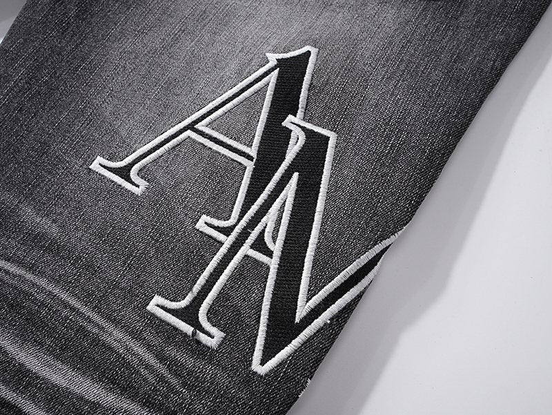 AMIRI Washed Black Embroidered Jeans