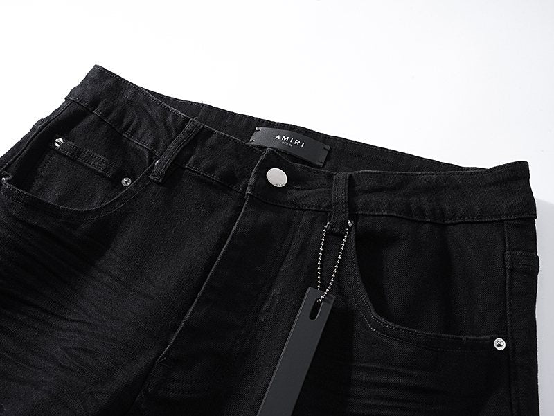 AMIRI Black Distressed Moto Jeans