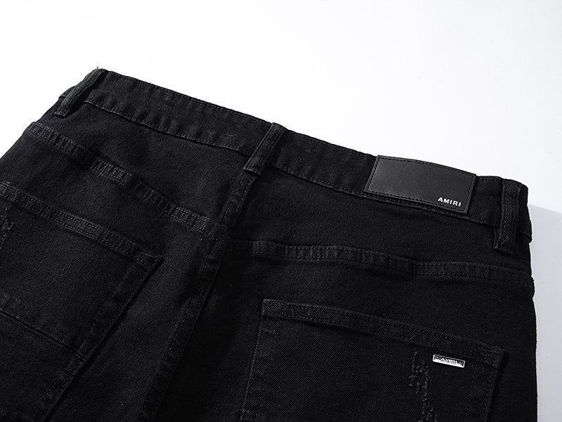 AMIRI Black Distressed Moto Jeans