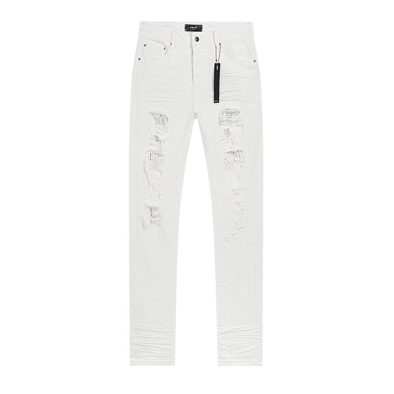 AMIRI White Distressed Moto Jeans