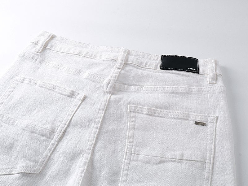 AMIRI White Distressed Moto Jeans