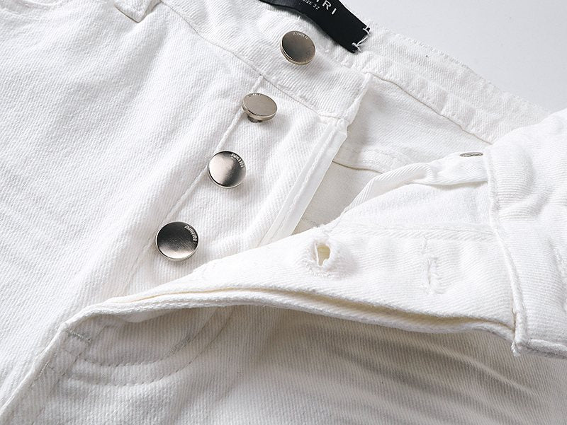 AMIRI White Distressed Moto Jeans