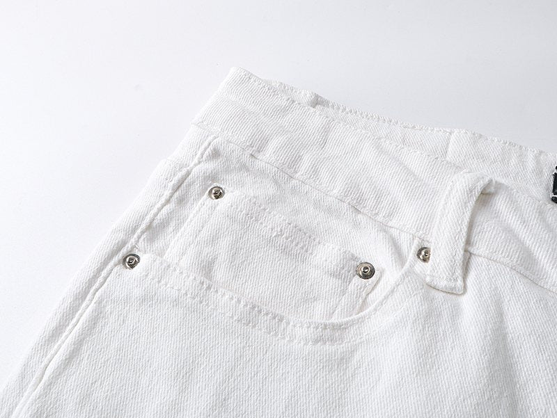 AMIRI White Distressed Moto Jeans
