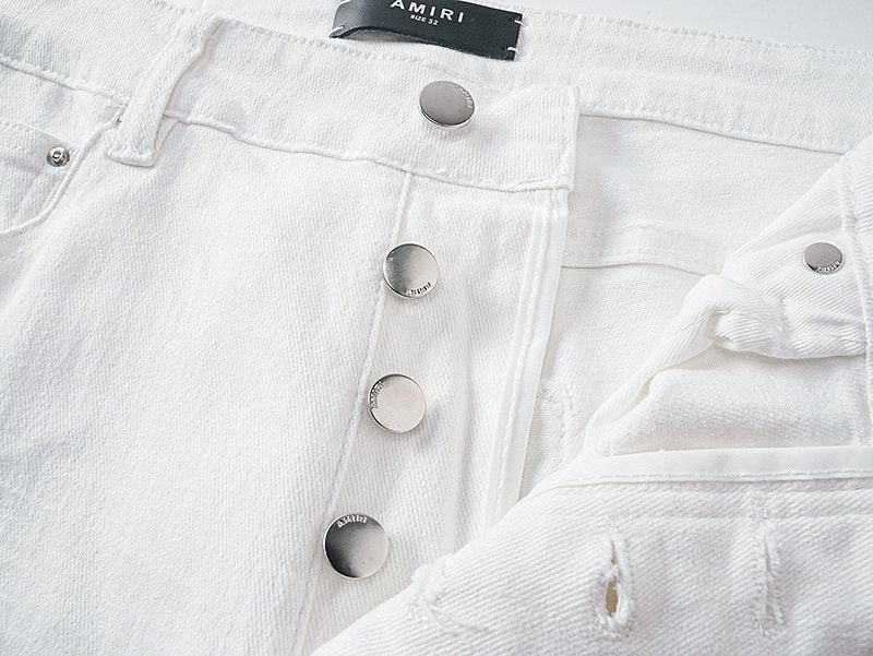 AMIRI White Distressed Ribbed Panel Jeans