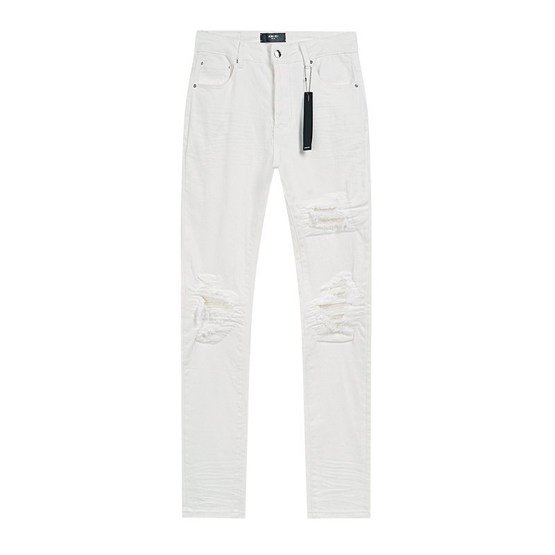 AMIRI White Distressed Ribbed Panel Jeans