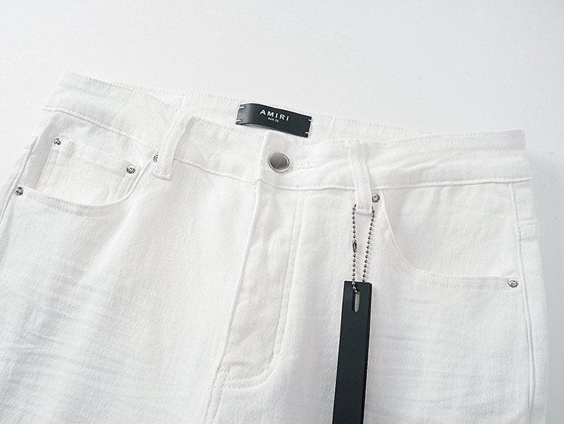 AMIRI White Distressed Ribbed Panel Jeans