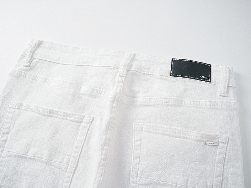 AMIRI White Distressed Ribbed Panel Jeans