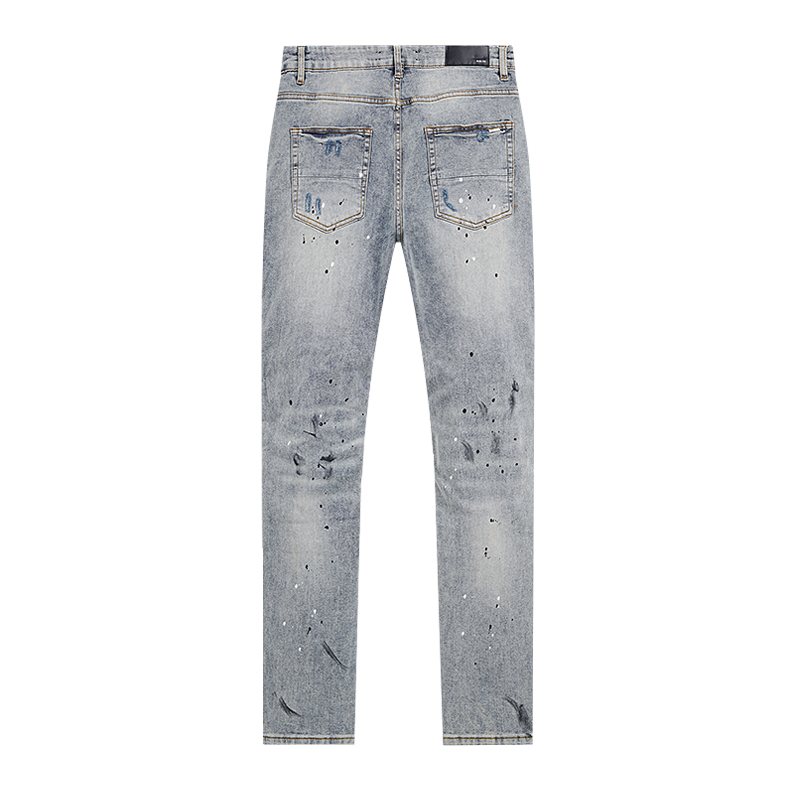AMIRI Light Blue Distressed Paint Splatter Jeans
