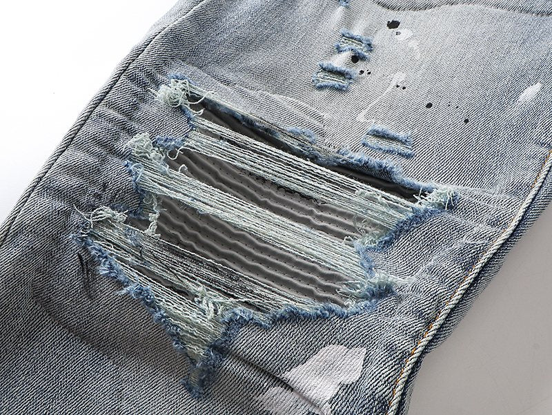 AMIRI Light Blue Distressed Paint Splatter Jeans