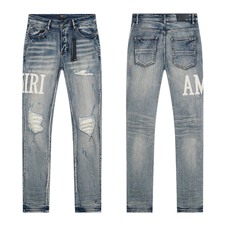AMIRI Light Blue Distressed Letter Applique Jeans