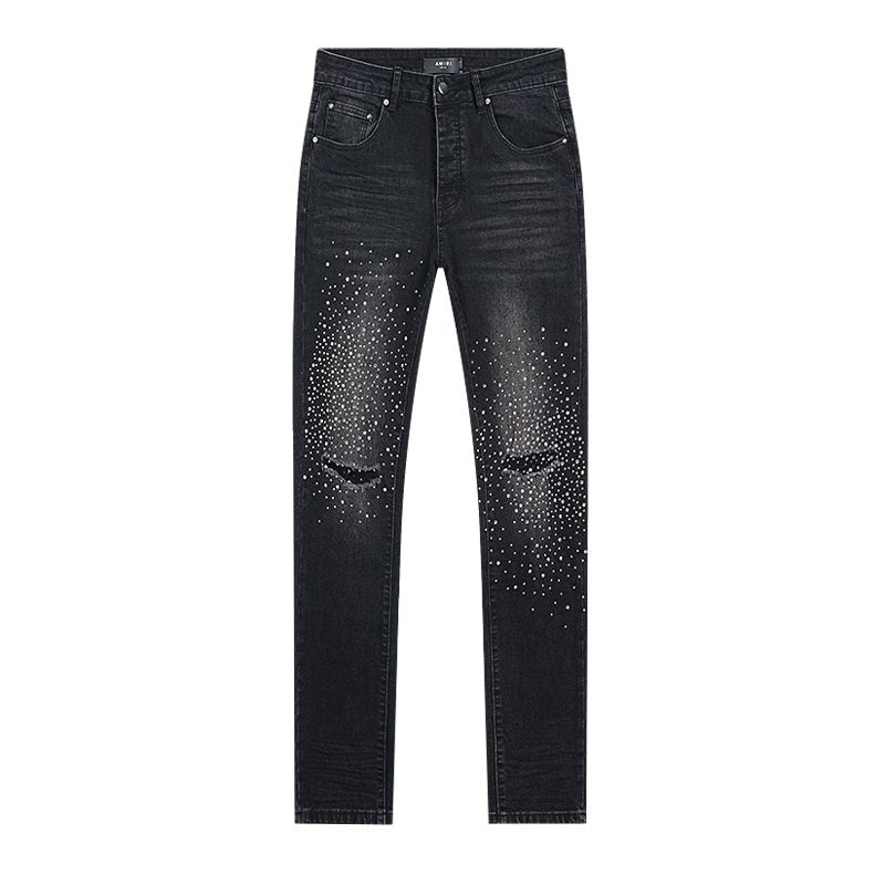 AMIRI Black Rhinestone Distressed Jeans