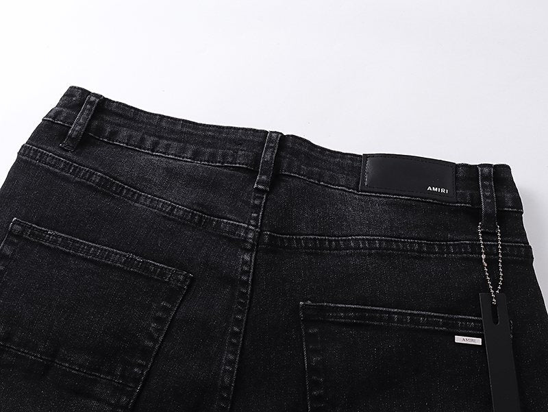AMIRI Black Rhinestone Distressed Jeans