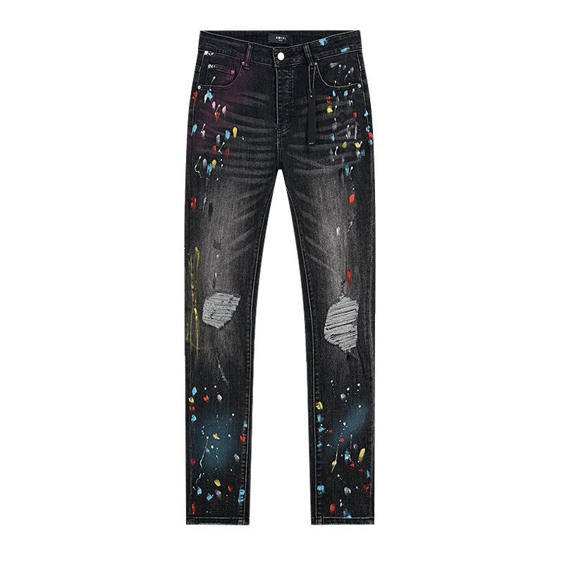 AMIRI Paint Splatter Distressed Black Jeans