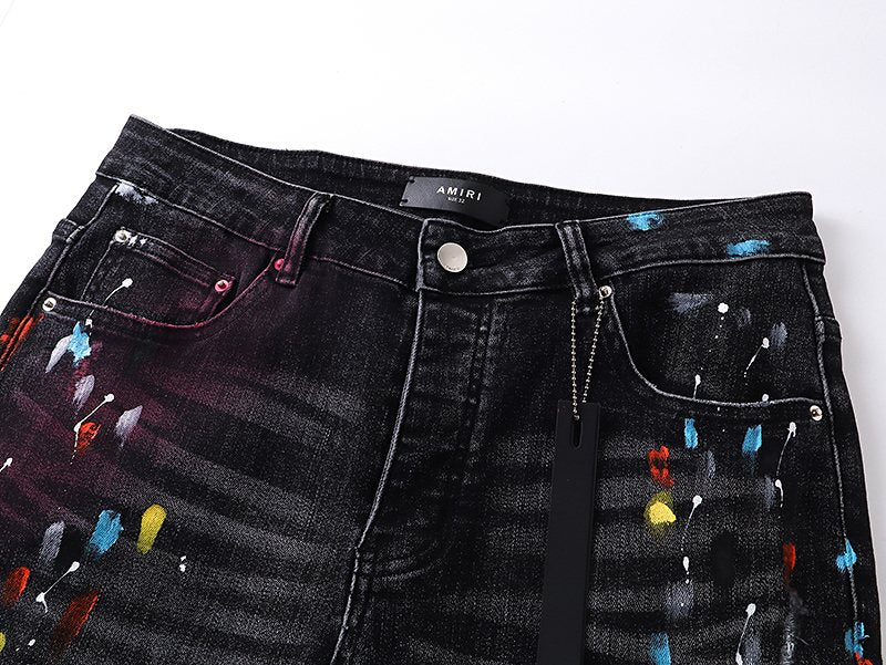 AMIRI Paint Splatter Distressed Black Jeans