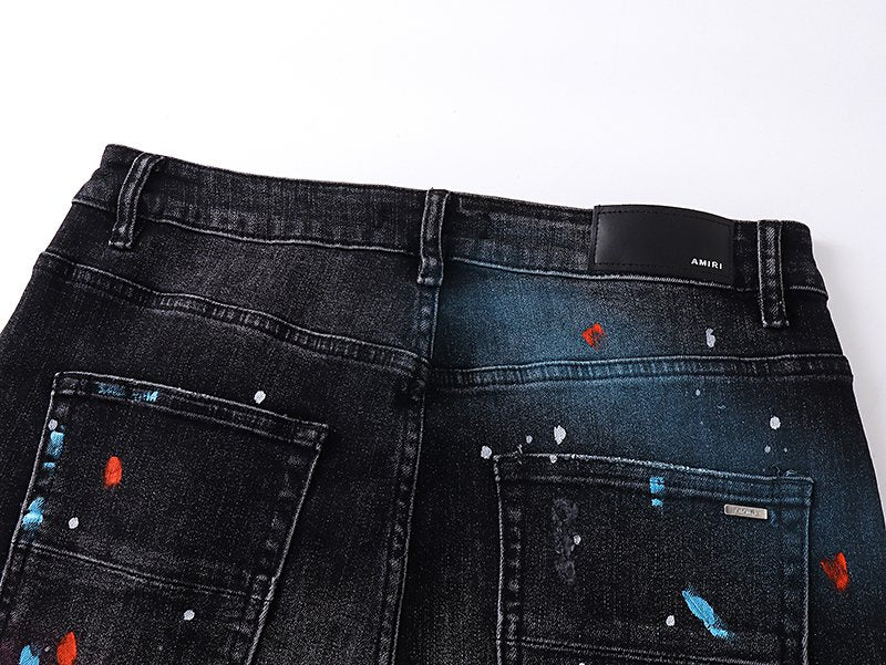 AMIRI Paint Splatter Distressed Black Jeans