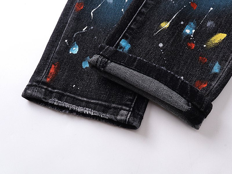 AMIRI Paint Splatter Distressed Black Jeans
