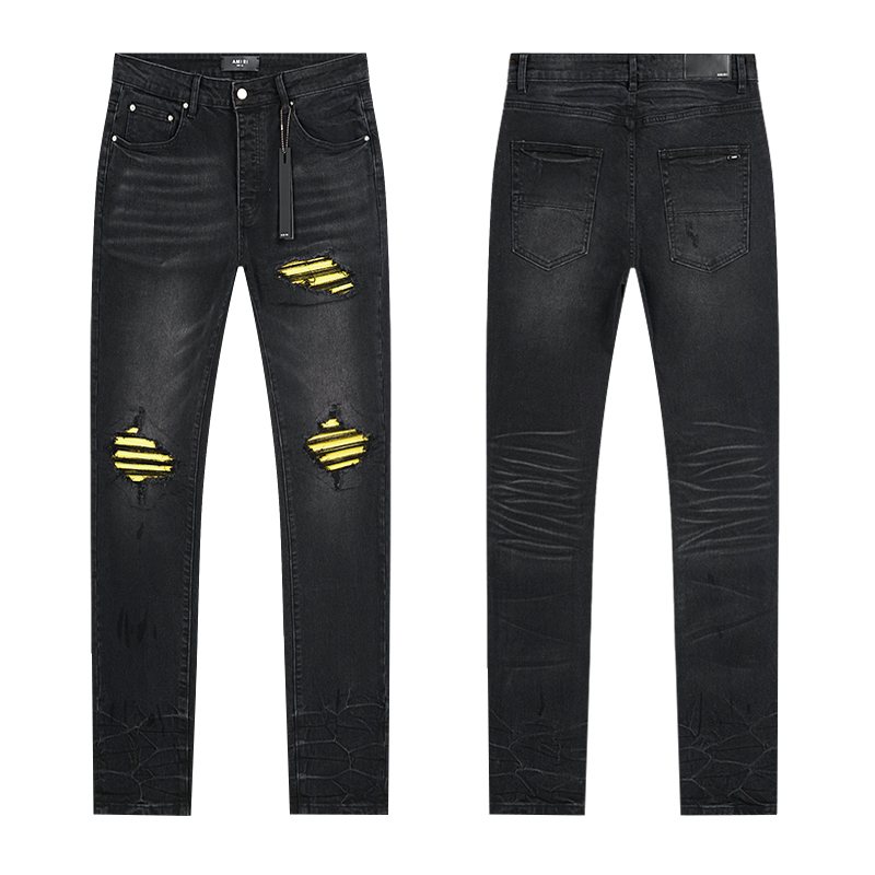 AMIRI Yellow-Backed Distressed Black Jeans