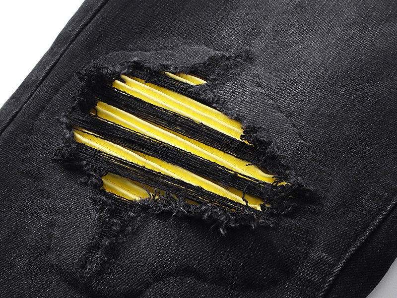 AMIRI Yellow-Backed Distressed Black Jeans