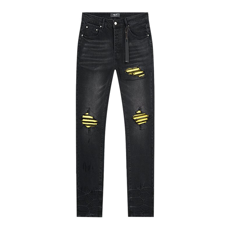 AMIRI Yellow-Backed Distressed Black Jeans