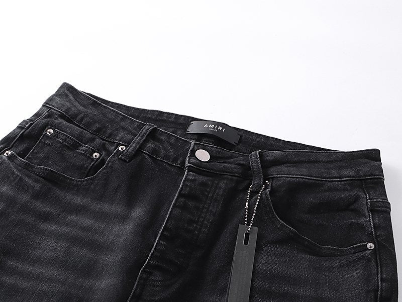 AMIRI Yellow-Backed Distressed Black Jeans