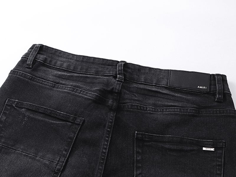 AMIRI Yellow-Backed Distressed Black Jeans