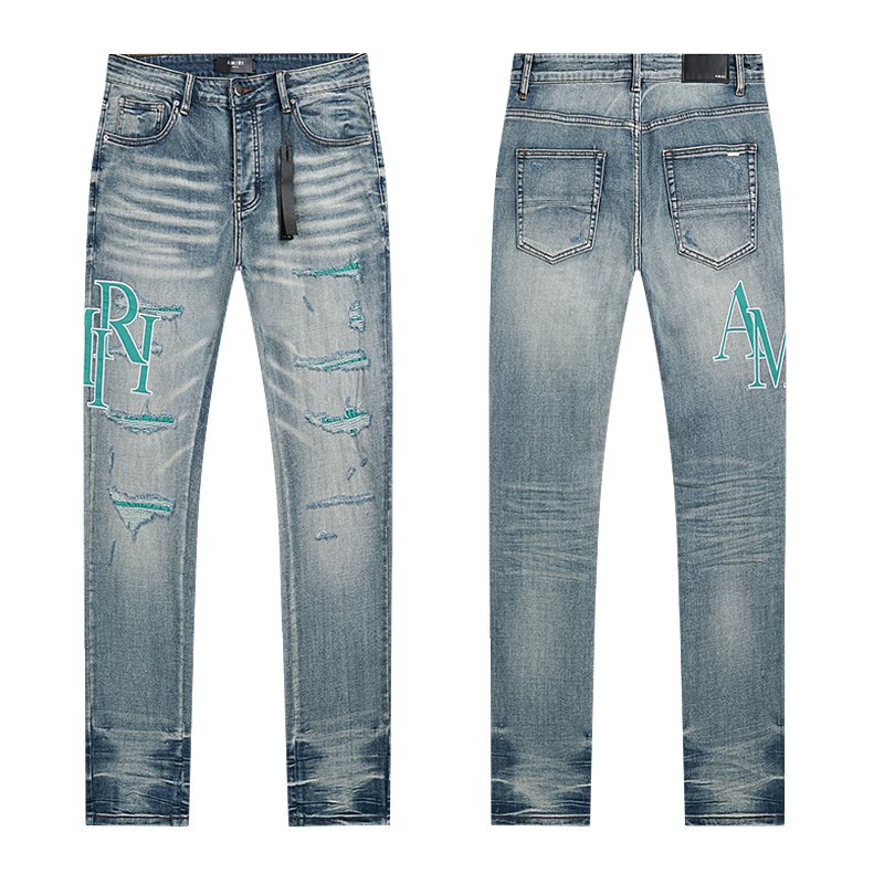 AMIRI Turquoise Embroidered Light Blue Jeans