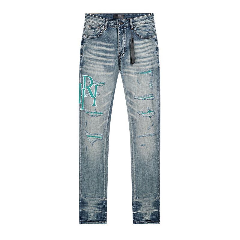AMIRI Turquoise Embroidered Light Blue Jeans