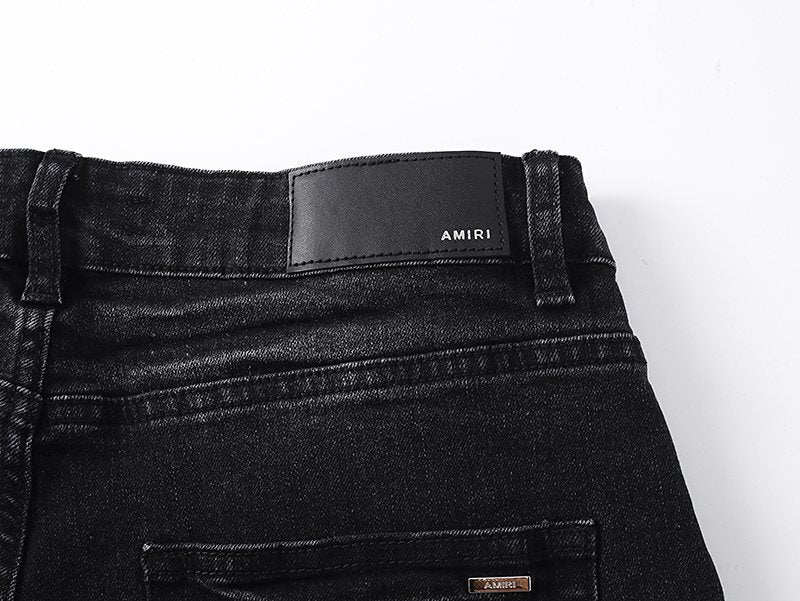 AMIRI Hollywood Lettering Distressed Jeans in Black