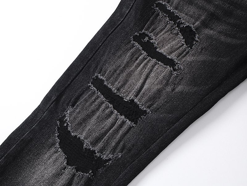 AMIRI Hollywood Lettering Distressed Jeans in Black
