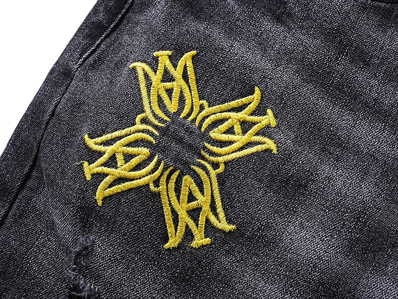 AMIRI Black Distressed Embroidered Jeans