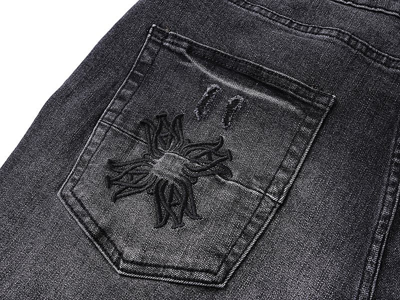 AMIRI Black Distressed Embroidered Jeans