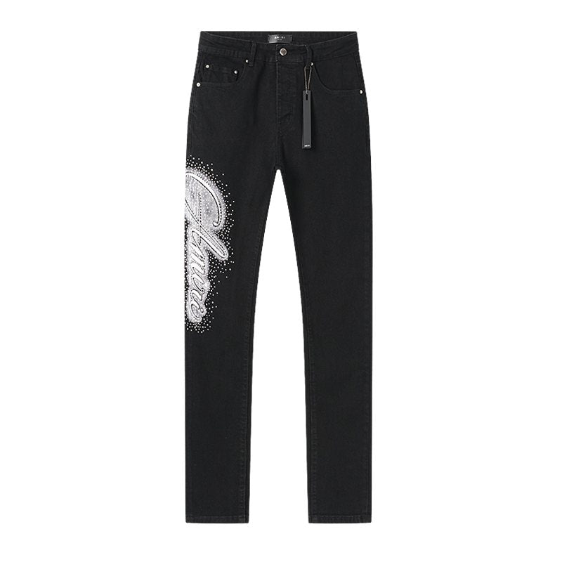 AMIRI Rhinestone-Style Side Graphic Black Jeans