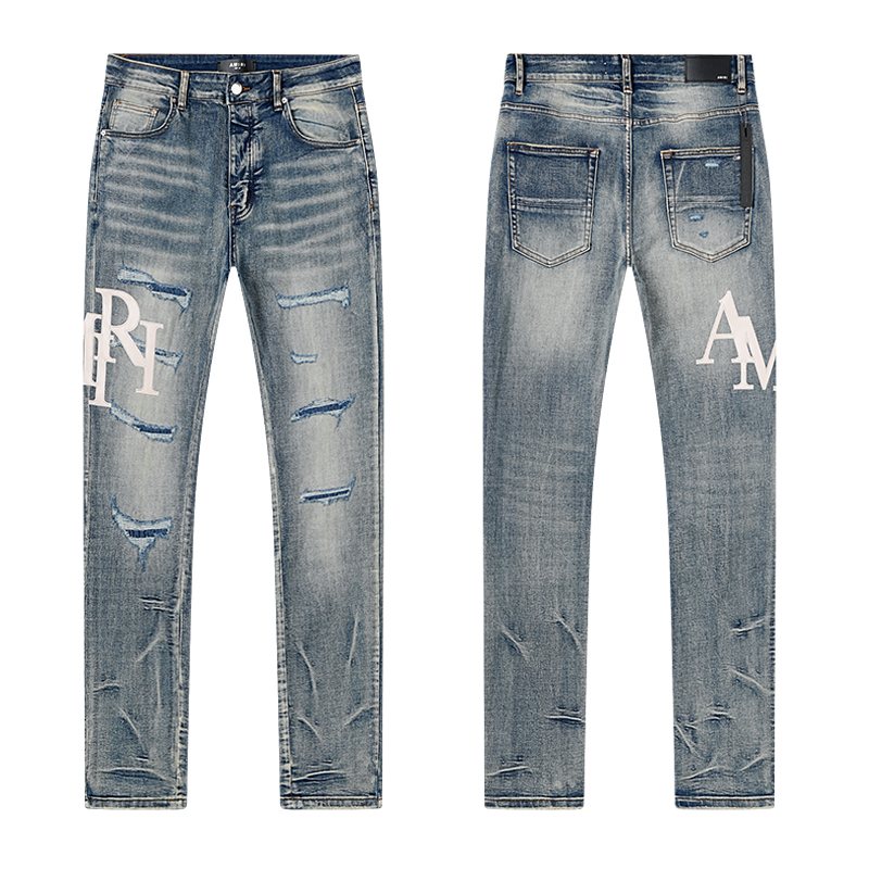 AMIRI Light Blue Distressed Appliqué Jeans