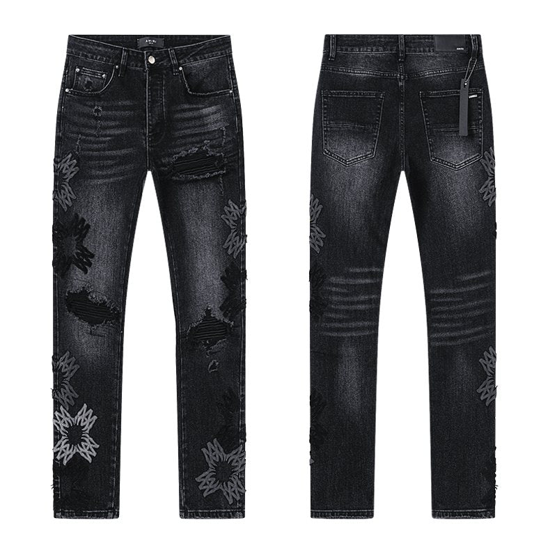 AMIRI Black Floral Distressed Jeans