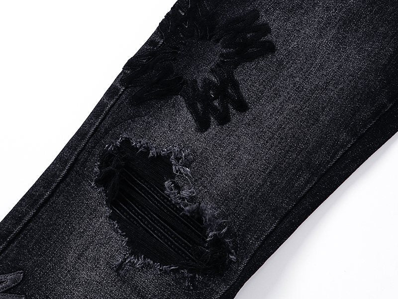AMIRI Black Floral Distressed Jeans
