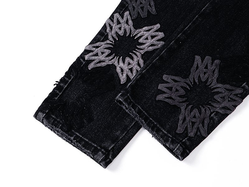 AMIRI Black Floral Distressed Jeans